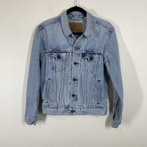 Levis Denim Trucker Jean Jacket Womens Small S Distressed Friends Style Faded